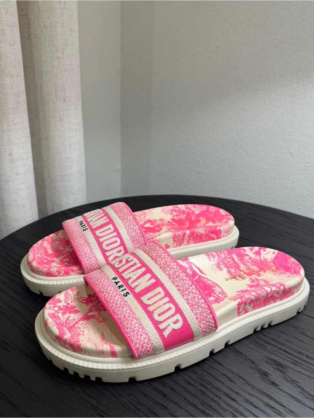 Christian Dior Dway Slide Sandals Logo Toile de Jouy Pink 38